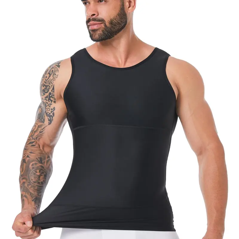 Men's Solid Compression Shapewear Tank Top, High Stretch Tummy Control Shaper, Men's Body Shapewear, Sleeveless Compression Vest, Undershirt for Gynecomastia, Shaping Shaper
