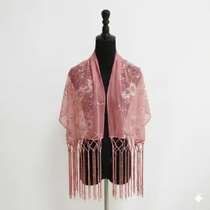 Sequin Chiffon Mesh See-Through Shawl Scarf Cover-Up Wrap