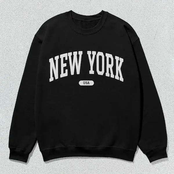 Casual New York Graphic Pullover, Unisex Collegiate Style Long Sleeve Sweatshirt with a Round Neck