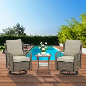 3 Piece Swivel Rocking Chairs & Table with Thick Cushions,Outdoor Patio Furniture Set, All-Weather PE Wicker Conversation Set for Porch, Deck