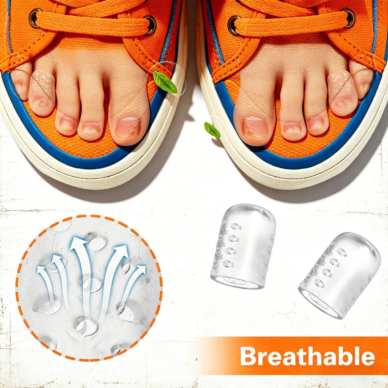 Silicone anti-friction toe protectors for preventing blisters, calluses and corns, silicone toe guards, gel toe guards, breathable toe covers