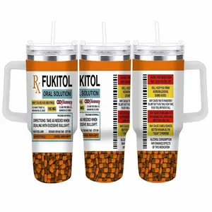 Fukitol Prescription Label Car Cup (40oz/30oz/20oz) Funny Pharmacy Print Humor Gift Stainless Steel Insulated Spill Proof Perfect for Office Home Road Trips Friends Birthday