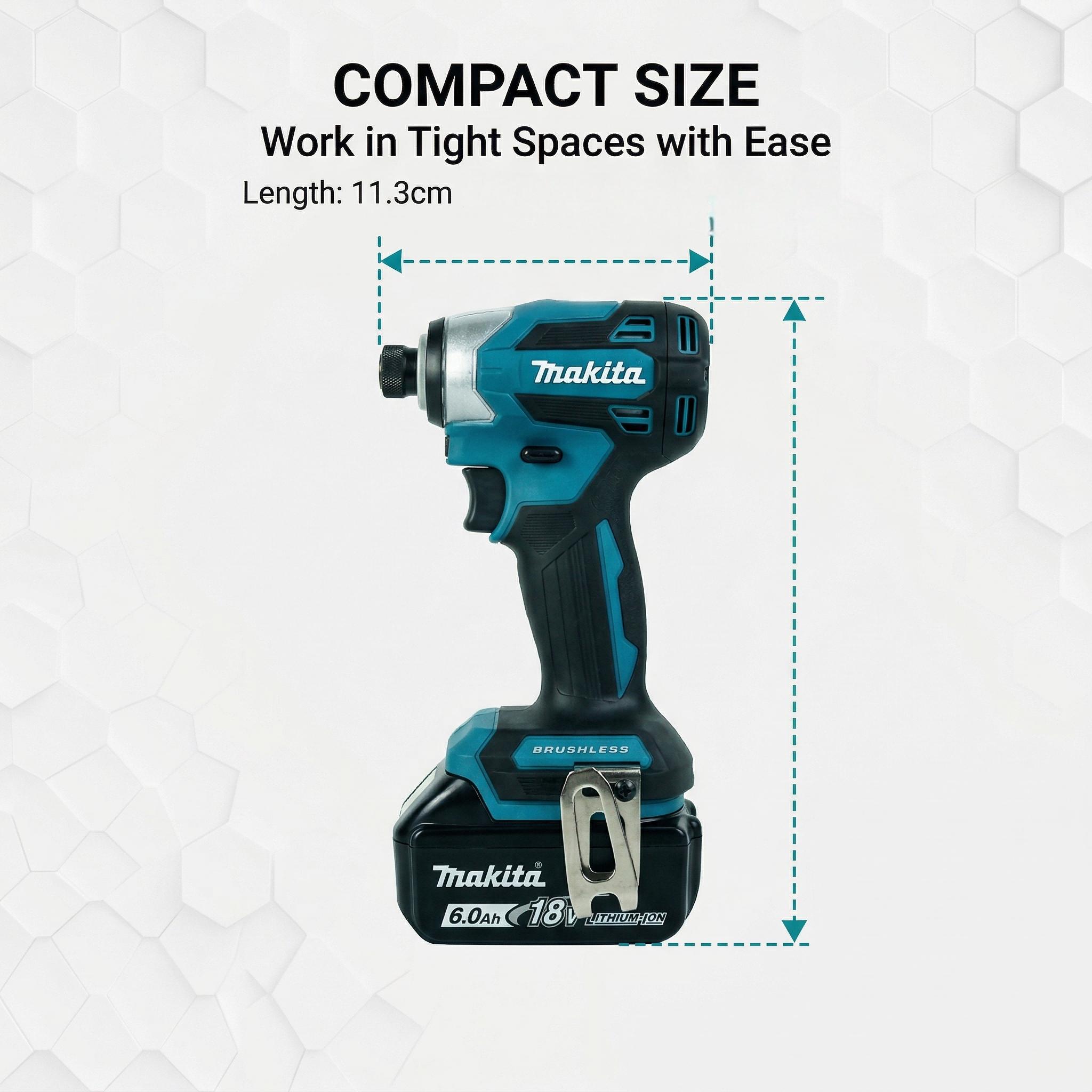 Makita DTD173 18V Brushless Impact Driver, 180Nm Torque, 0-3800IPM for Precision Fastening tool kit set