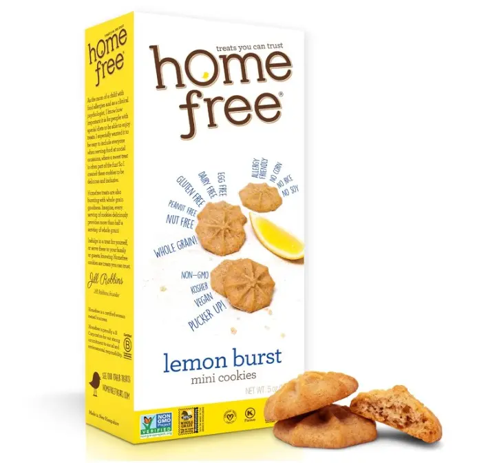 Homefree Mini Lemon Burst Cookies, Gluten Free, Nut Free, Vegan, School Safe and Allergy Friendly Snacks, 5 Oz Box (Pack of 1), Made In USA