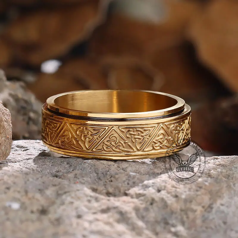 GTHIC Nordic Celtic Triangle Knot Stainless Steel Spinner Viking Ring Norse Accessories for Daily Wear