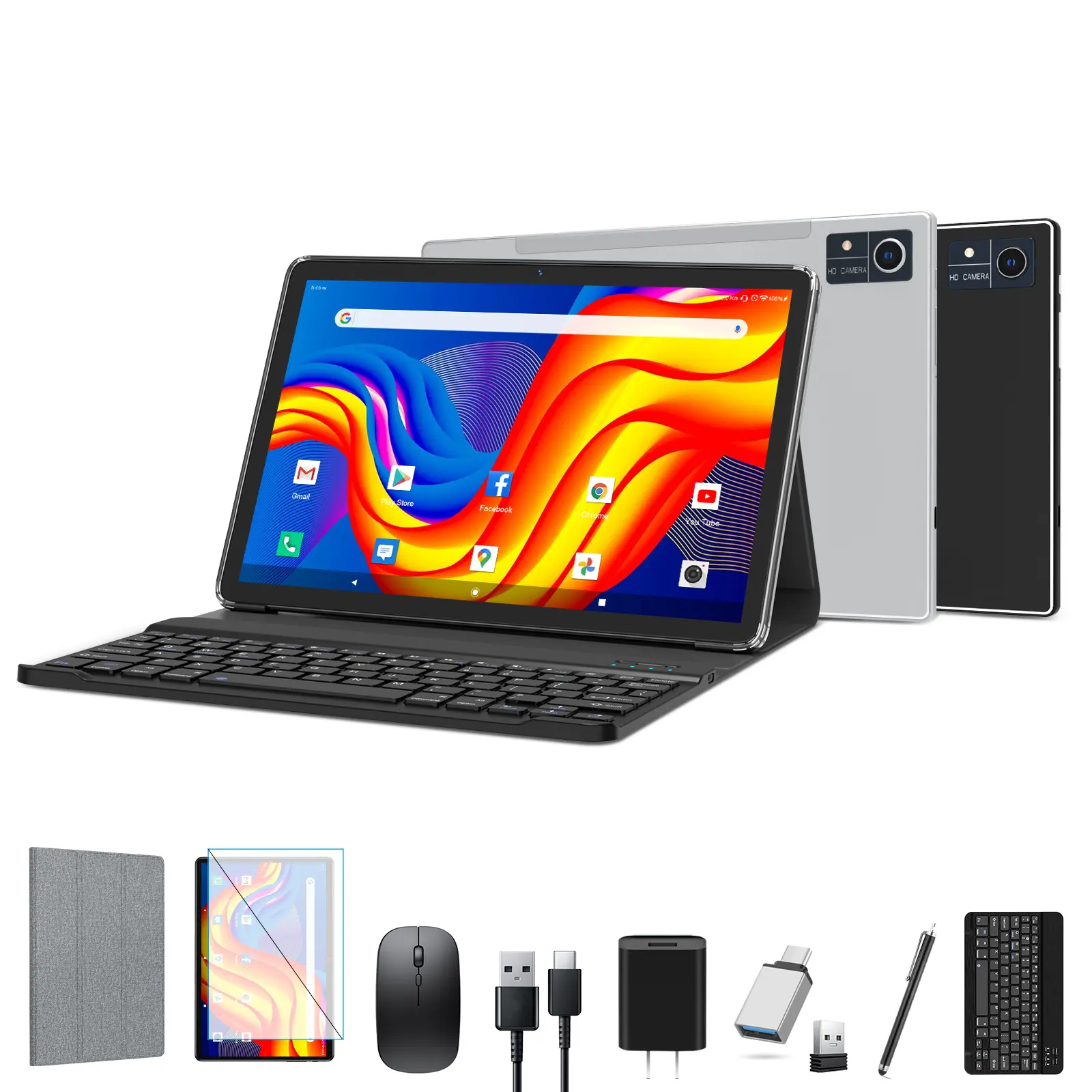 2024 Newest 2 in 1 Tablet, Android 12 Tablet 16(8+8)GB RAM+128GB ROM+1TB Expand Tablets 10 inch, 2.4G/5G WiFi Tablet Android, Octa-Core Tablet with 1920 * 1200 HD Display, 13MP Camera 7000mAh GPS (Black)