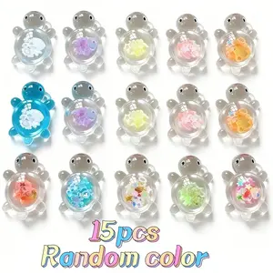 15pcs of Luminous Turtle Ornaments, Acrylic Cartoon-themed Pendants, DIY Jewelry Accessories, Necklaces, Key Chains, Home Decoration, Suitable for Both Indoor and Outdoor Use, Perfect Holiday Turtle Ornaments