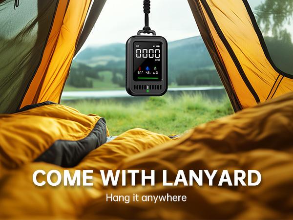 4-in-1 Portable Carbon Monoxide Detector, Audible & Visual Alerts, Magnetic Lanyard, LED Light, 220H Standby, Black