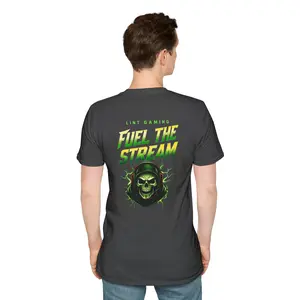 Fuel The Stream skull gaming T-Shirt | green neon logo