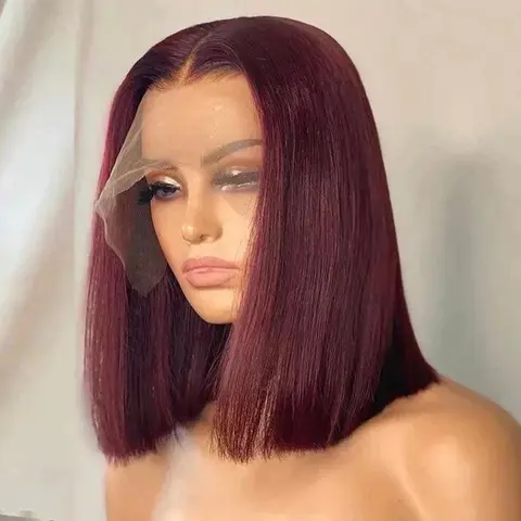 Dark 99j Straight Bob Wig Human Hair Wigs Pre Plucked 180% Density Transparent 4x4 Closure Lace 99j Short Bob for Women Red Short Bob Human Hair Wig