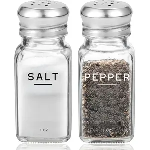 Glass Salt and Pepper Shakers Set by  - Modern Kitchen Decor, Dining Table Countertop Accessory - Rustic, Farmhouse, Vintage Glass Shakers with Stainless Steel Lids for Home, Restaurant Seasoning Smooth