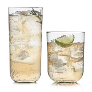 Libbey Polaris Tumbler and Rocks, Axis Glass Cups Set of 16, Elegant Mixed Drinking Glasses with Modern Clean Lines, Dishwasher Safe Glassware Set