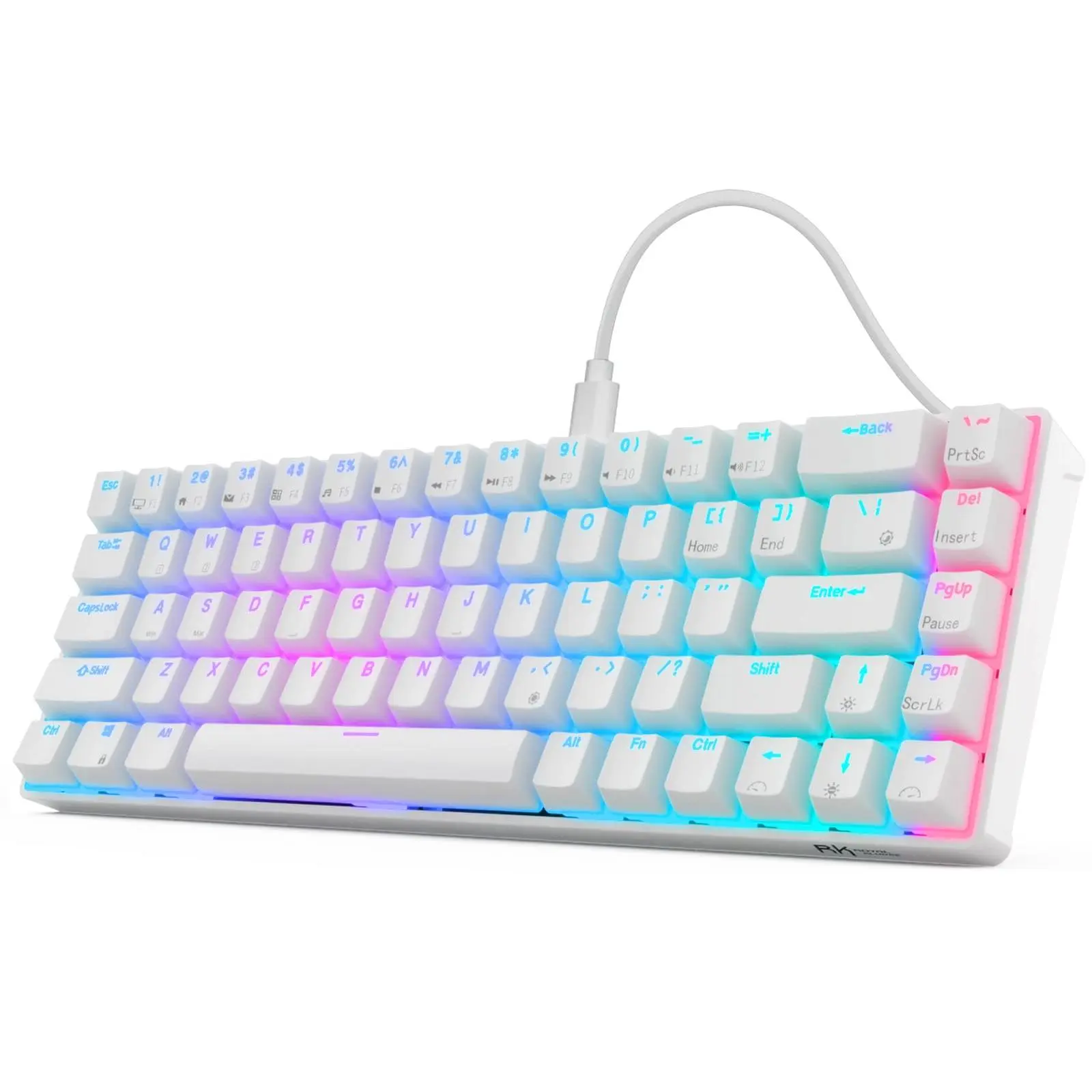 Rk68 Wired 65% Mechanical  Rgb Backlit Ultra-compact 60% Layout 68 Keys Gaming Hot Swappable With Stand-alone Arrow/control Red White