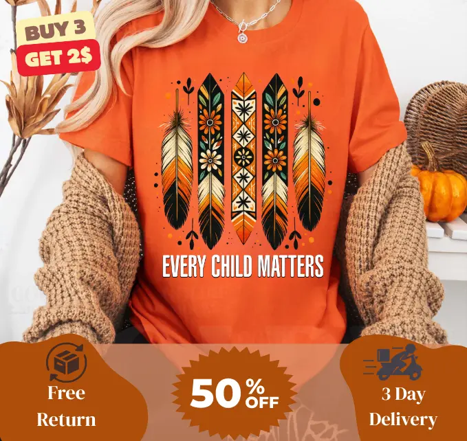 Every Child Matters Shirt, ECM Shirt, Indigenous Owned, Indigenous Feather Shirt, Native Design Shirt, Orange Shirt Day, Sept 30 Shirt