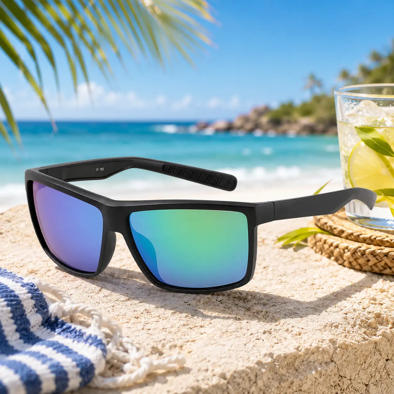 Rinconcito Polarized Sunglasses Black Green, UV400 Rectangular Eyewear for Men & Women, Lightweight Glasses for Fishing, Driving, Cycling & Outdoor Sports