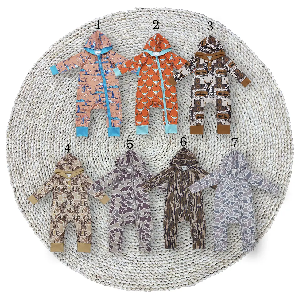 Baby Boys Fall Western Hunting Season Deer Cow Hooded Boutique Long Sleeve Buttons Rompers