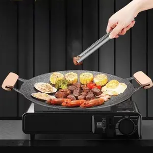 Korean Style Non-Stick Stone Griddle for BBQ, Versatile Camping Grill Plate for Home and Portable Use, Grill Pan, Iron Plate for Delicious Cooking