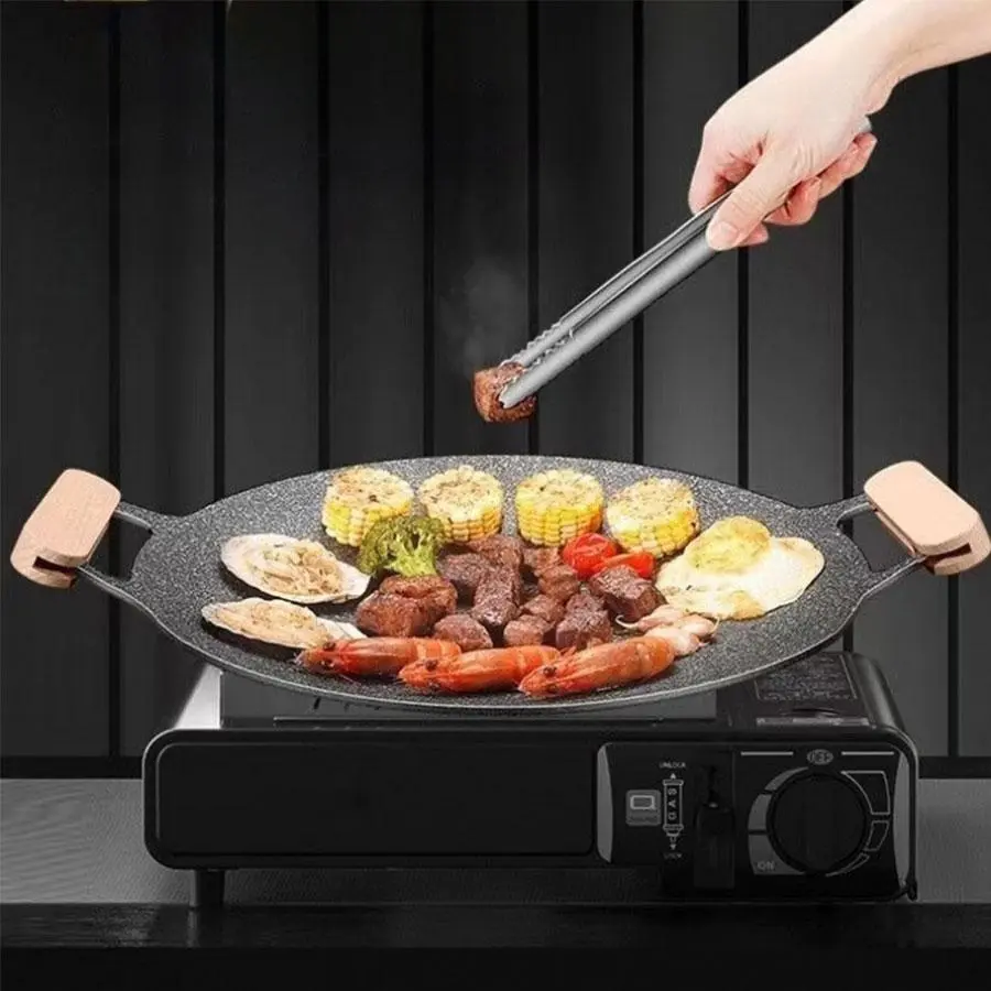 Korean Style Non-Stick Stone Griddle for BBQ, Versatile Camping Grill Plate for Home and Portable Use, Grill Pan, Iron Plate for Delicious Cooking, Nonstick Grill Pan, Cookware Grill Pan, Cooking Pans