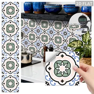 24PCS/Box FHZ Pink & Green Vintage Floral Peel and Stick Wall Sticker, PET Matte Waterproof Oil-Proof for Kitchen, Bathroom, Furniture