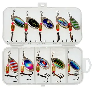 10pcs Fishing Lure Hard Metal Colorful Spinner Baits With Tackle Box Trout Spoon Fishing Lures For Bass Pike Walleye Trout Salmon