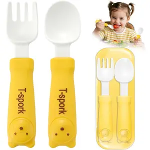 Toddler Self-Feeding Training Utensils Set - Adjustable-Size, Colorful, Anti-Drop, Detachable-Handle Forks & Spoons, Food-Safe, Easy-Hold, Easy-Clean, Sturdy Baby-Led Weaning Tableware, Kids' Birthday Gift