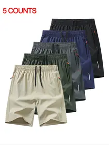 Men's Solid Color Drawstring Waist Shorts, Casual Regular Fit Zipper Pocket Shorts for Summer, Men's Bottoms for Daily Wear