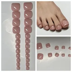 Wm-24pcs Bare Solid Color Whitening Toe Nail Stickers, Ready-To-Wear Pedicure Finish, Wearable Toe Nail Stickers