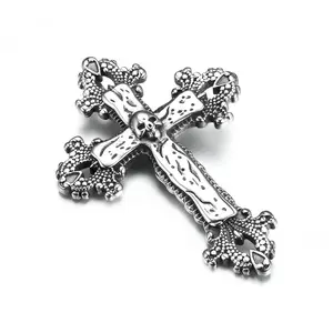 GTHIC Stainless Steel Skull Budded Cross Pendant Necklaces For Men Women Gothic Jewelry Gift
