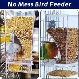 Transparent Automatic Bird Feeder Spillproof Bird User Outside Parrot Feeder - Durable, Easy to Clean Acrylic Bird Food Dispenser with Seed Mixture for Cage, Suitable for All Birds, Outdoor Bird Feeder