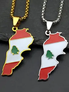 Lebanon Country Map Flag Pendant Necklace Women Men Stainless Steel Arab Men Women Gold Color Ethnic Nation Art Chain