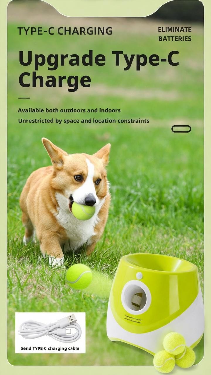 Automatic Dog Tennis Ball Launcher, Rechargeable Dog Ball Thrower with 3 Adjustable Distance Modes, Indoor Outdoor Interactive Dog Toy for Small Medium Dogs