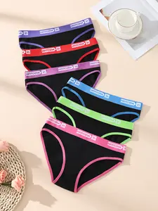 HOTCOM Women's Contrast Binding Panties Soft Comfy Breathable Knicker for Daily Wear Underwear All Seasons Versatile Underpants