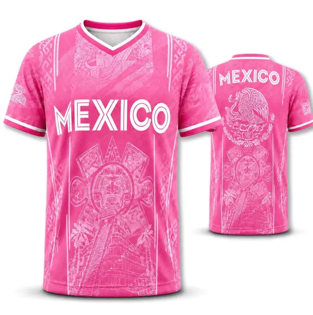 Men’s Light Pink Aztec Sun Stone V-Neck T-Shirt | Ancient Mesoamerican Heritage Casual Graphic Top | Summer Tribal Streetwear