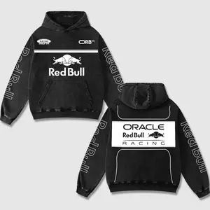 Retro ORB Oracle Redbull Racing Washed Hoodie Formula Car World Champion Enthusiast Apparel Streetwear Racing Team Motorcycle Clothing Motorbike Riders Supermotor Off-Road Dirt Bike Fan Gear Cotton For Biker