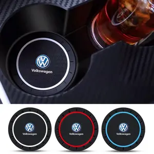 2pcs PVC Silicone Car Coaster, Water Cup Slots Mat, Anti-Slip Pad, Bottle Holder, Interior Car Accessories for Vw Golf Passat Bora Jetta Tiguan Scirocco Lavida