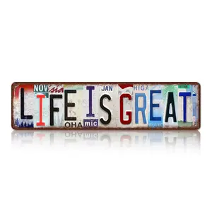 Retro 4x16 Inch 2D Flat Aluminium Metal License Plate Sign, Hanging Wall Decor for Home, Office Home Supplies Plaques & Signs