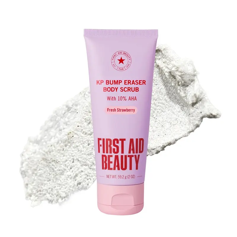 First Aid Beauty KP Bump Eraser Body Scrub Fresh Strawberry, 10% AHA Keratosis Pilaris Exfoliator
