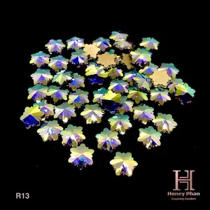 Rhinestone Snowflake Nail Art Decorations, 50pcs 8x8mm Iridescent Mirror Effect Accessories - R13