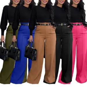 Women's Autumn New Commuter Casual Versatile Khaki Solid Color Draped Suit Pants Loose Straight Long Pants