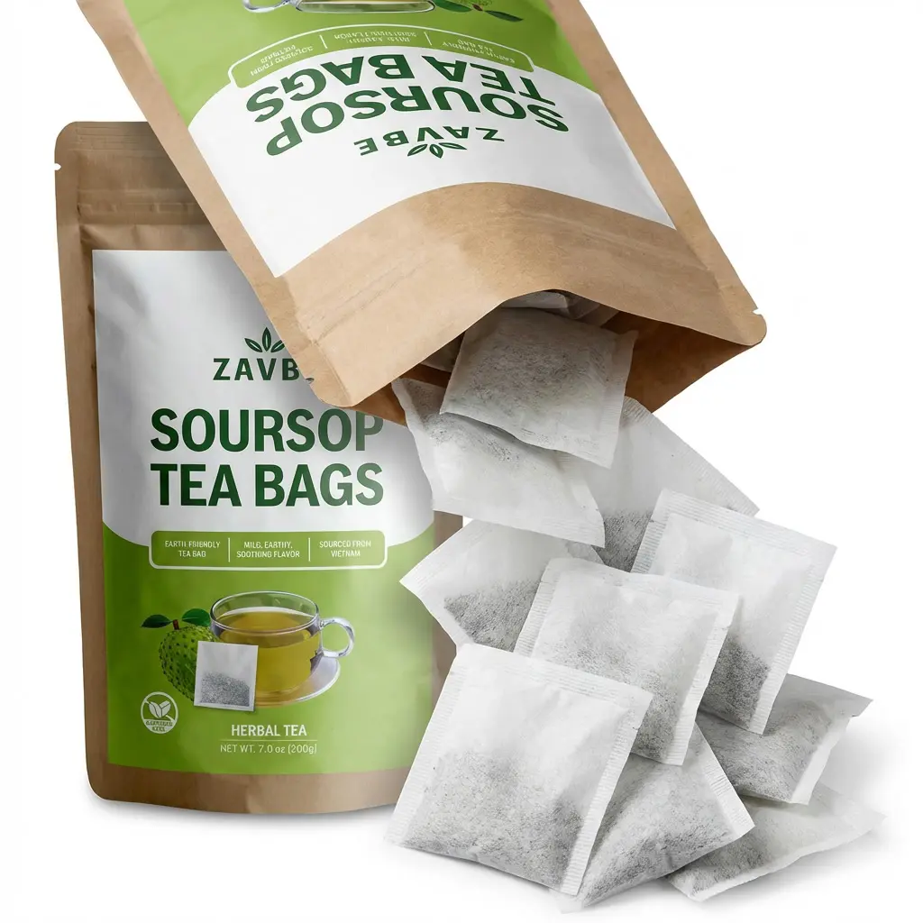 ZAVBE 100-Count Natural Soursop Herbal Tea Bags Beverage - 100% Pure Wildcrafted Graviola Guanabana Hojas Leaves, Caffeine-Free, Sugar Free, Vegan, Vacuum Seal Resealable Kraft Pouch with Earthy Freshness Locked In for Adults