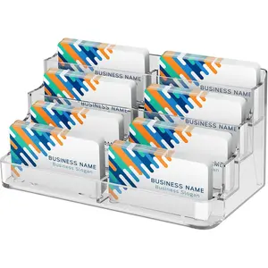 MaxGear Acrylic Business Card Holder for Desk, Clear Desktop Business Card Display Stand with 8 Pockets, 4-Tier Freestanding Card Organizer for Office, Reception, Countertop