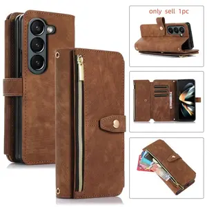 Zipper Card Slot Phone Case For Samsung Galaxy Z Fold 7 6 5 4 3 FOld7  Fold6 5G Screen Protect Stand Leather Wallet  Cover