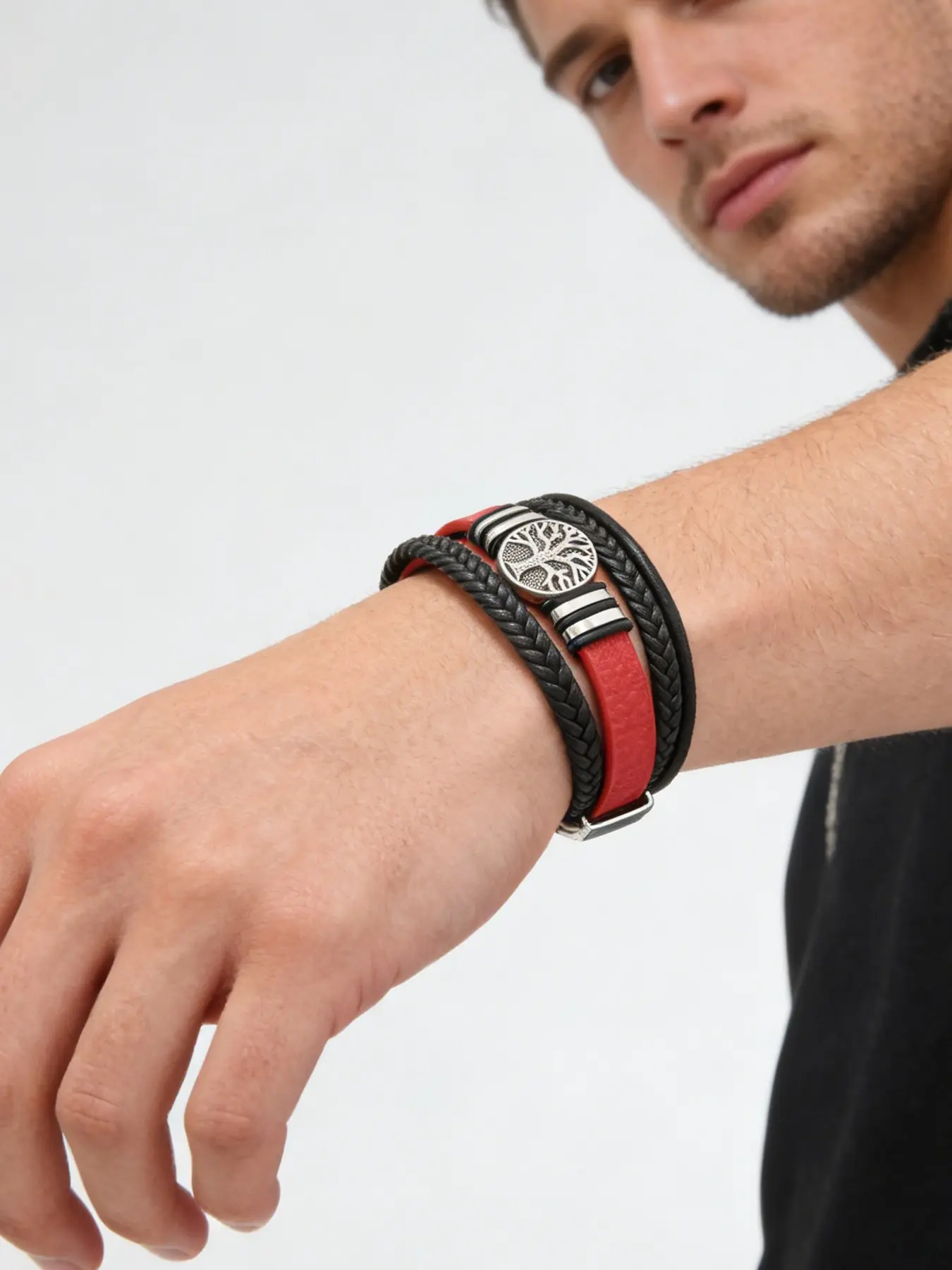 Fashion Trend Braided Pu Leather Rope Bracelet, Fashionable Bracelet Style, Casual Simple Punk Style Multi-layer Men's Bracelet for Party, Daily Clothing Decor, Jewelry for Birthday Gift