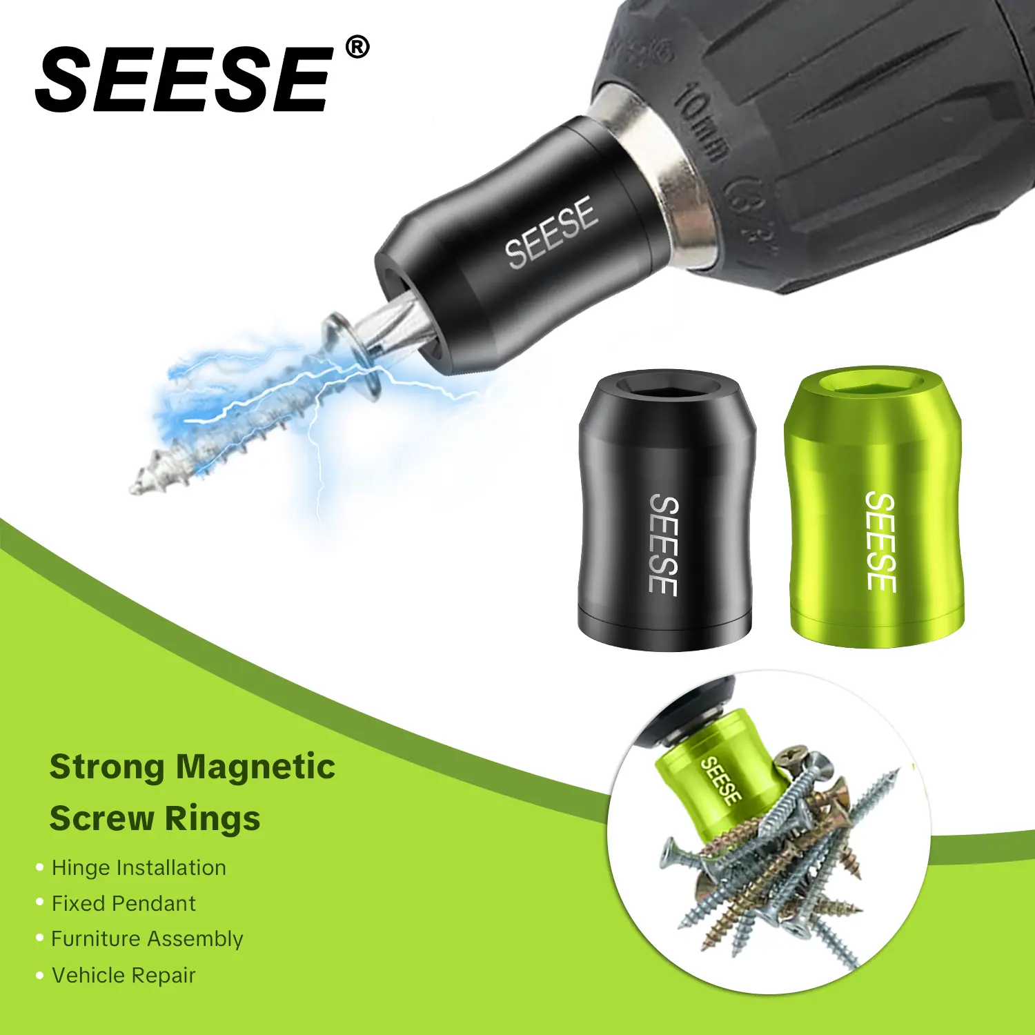 SEESE 2PCS Strong Magnetic Screw Rings – Universal 1/4(6.35mm) Fit for Hex Screwdrivers & Power Drill Bits, Halloween gifts