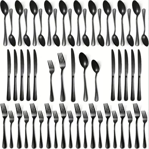 30-piece food-grade stainless steel cutlery set Reusable dishwasher-safe cutlery Includes black fork knife and spoon set knife spoon set Tableware Kit Utensils  elegant tableware