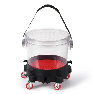 GARVEE 5 Gallon Car Wash Bucket Kit 300 Lbs Capacity - Includes Grit Trap, 5-Caster Dolly,  Rubber Handle & Lid, Professional Detailing Kit for Auto Cleaning, Transparent