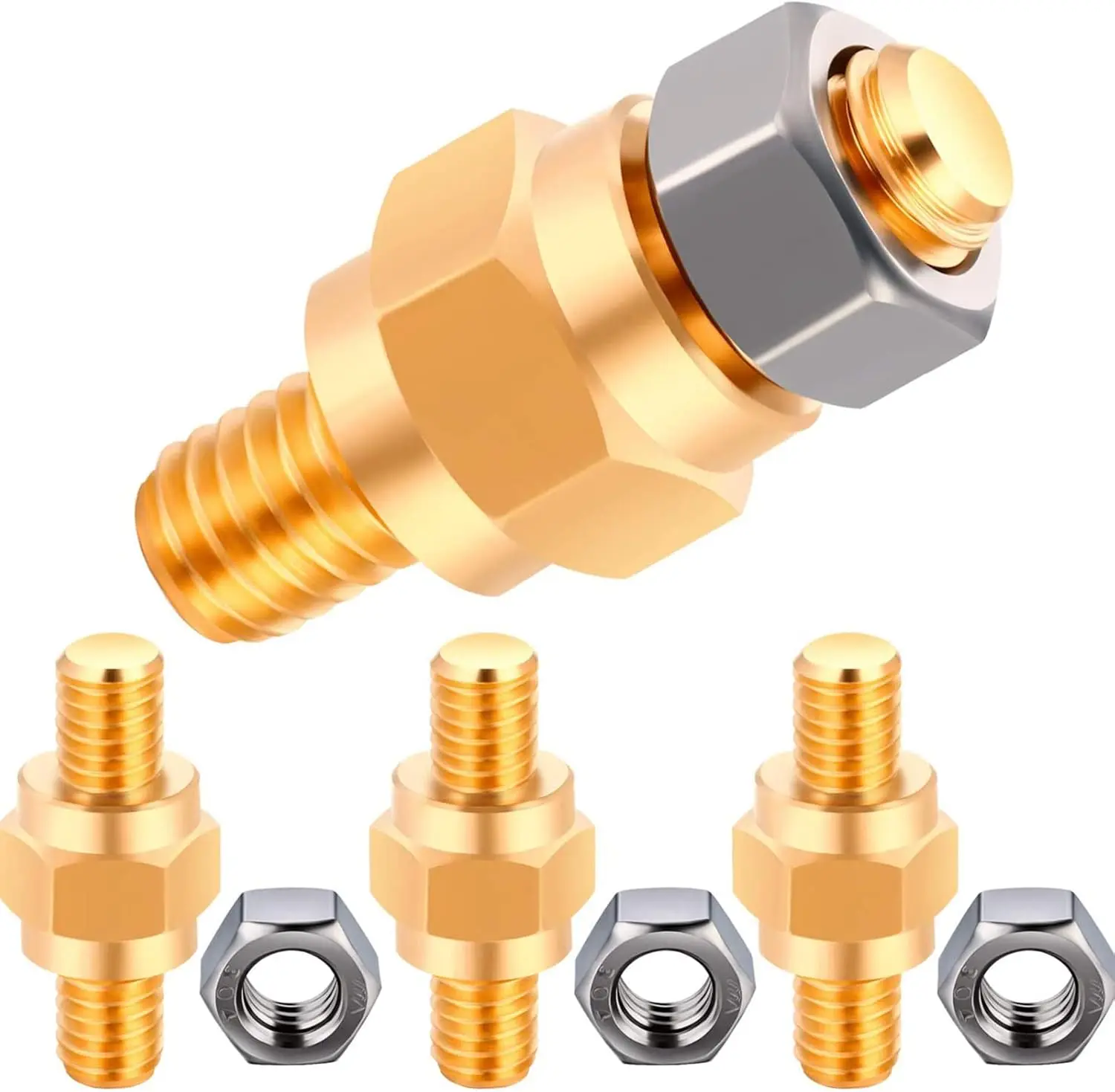 Brass 8-Piece Side Post Battery Terminal Adapter with 3/8-16 Thread Screws, Accurate Standard Post Stud Extenders, Corrosion-Resistant, Waterproof, Dustproof, Vibrationproof for Trailers