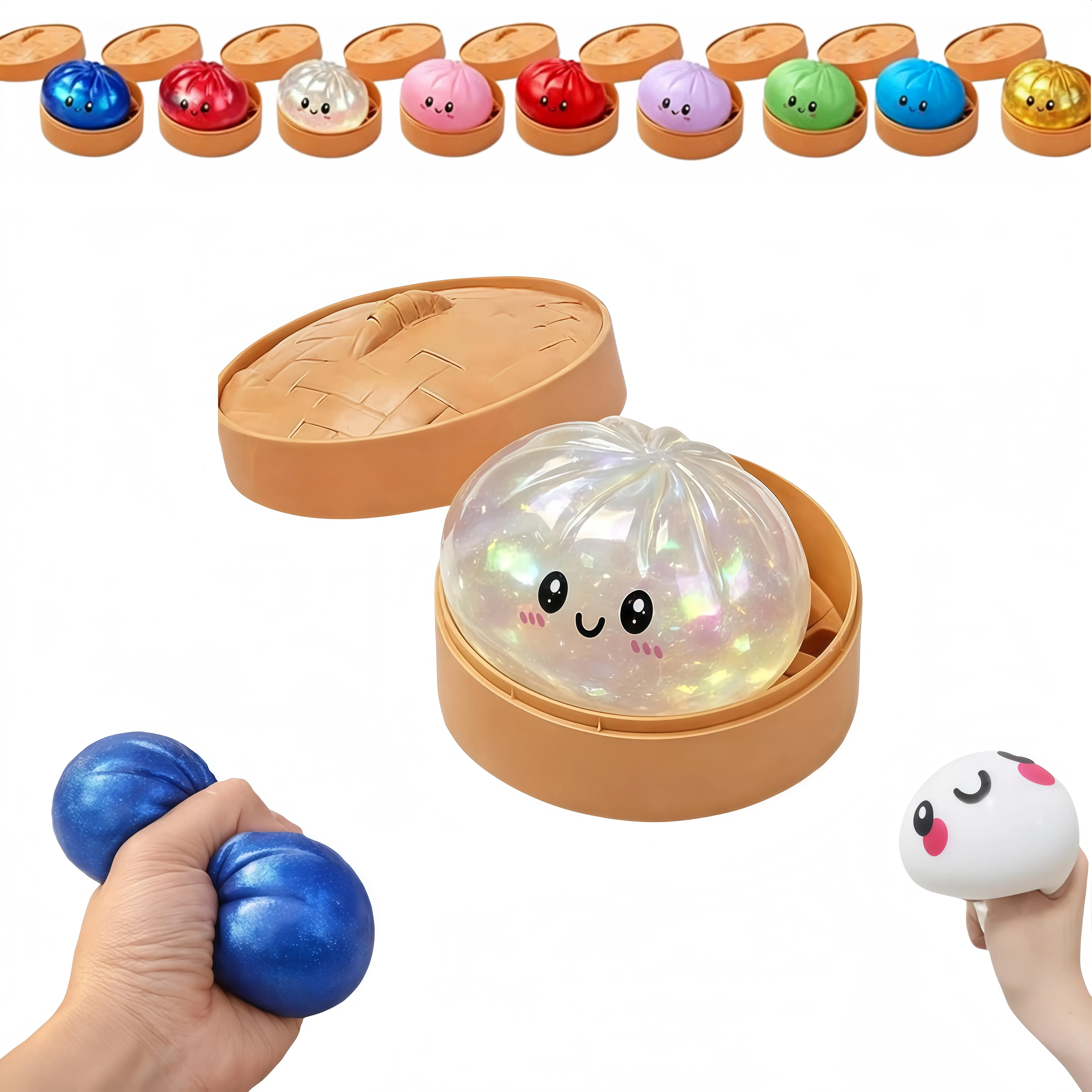 Rainbow Glitter Dumpling Stress Ball Soft Squishy Toy for Anxiety Relief and Stress Relief