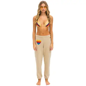 RAINBOW HEART STITCH SWEATPANTS - SAND