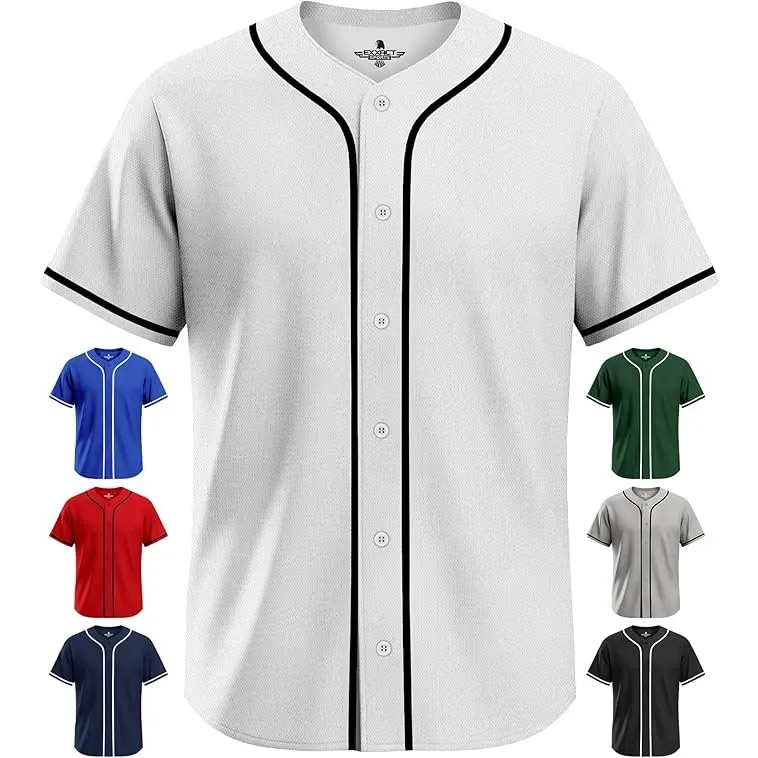 Exxact Sports Blank Baseball Jersey Men, Full Button Down Plain Baseball Jersey, Sports Uniforms Men Women Jersey - (White) Baseball Jersey for Fans